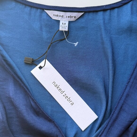 Naked Zebra Navy Sleeveless V-Neck Tiered Ruffled Dress Medium Polyester Blend - Picture 3 of 4